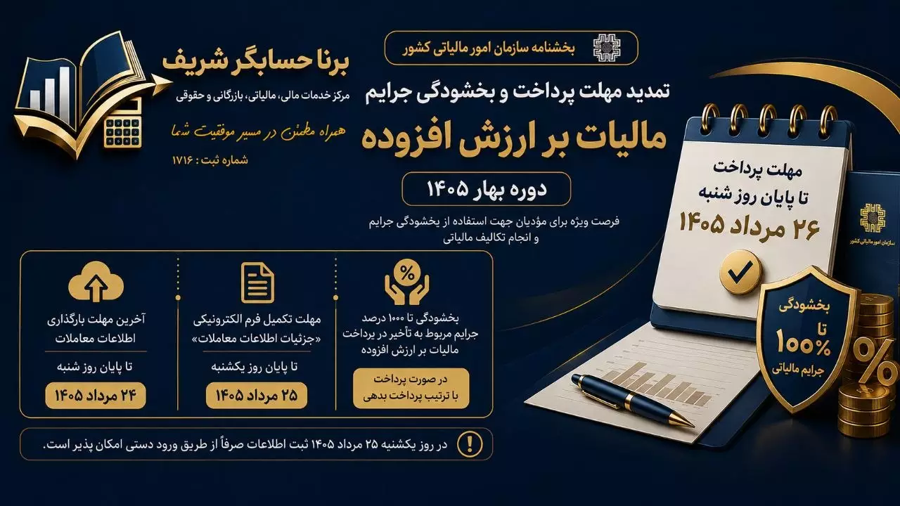 تمدید مهلت پرداخت مالیات بر ارزش افزوده بهار ۱۴۰۵